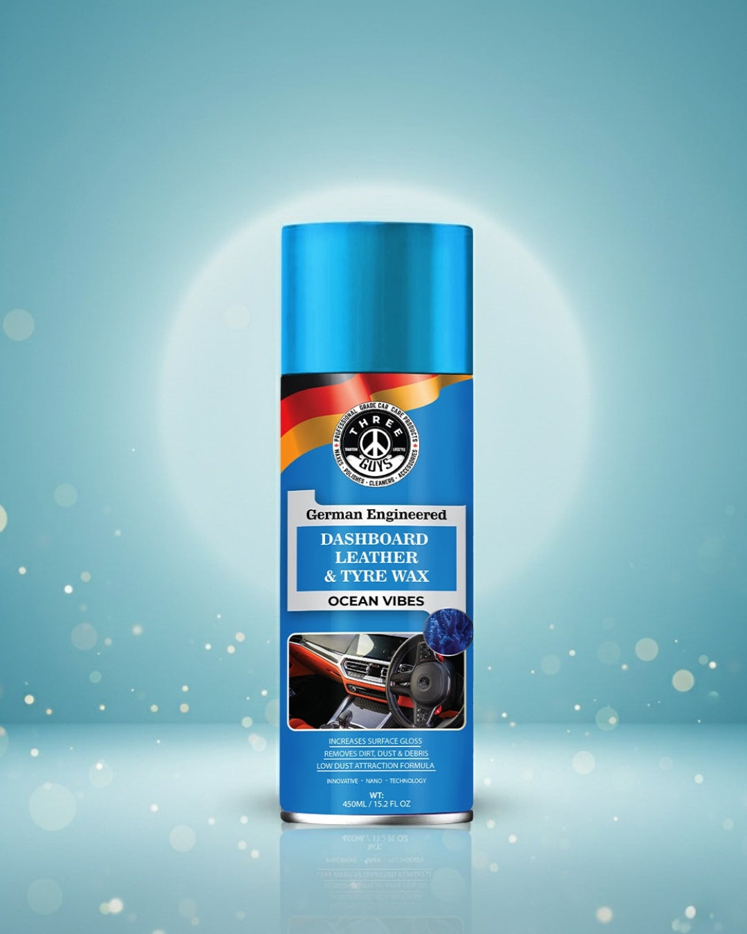 THREE GUYS Dashboard Leather & Tyre Wax (450ml) – Ocean Vibes Fragrance | UV Protection & Dust Repellent | German Engineered