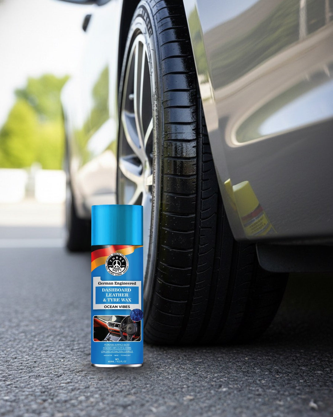 THREE GUYS Dashboard Leather & Tyre Wax (450ml) – Ocean Vibes Fragrance | UV Protection & Dust Repellent | German Engineered