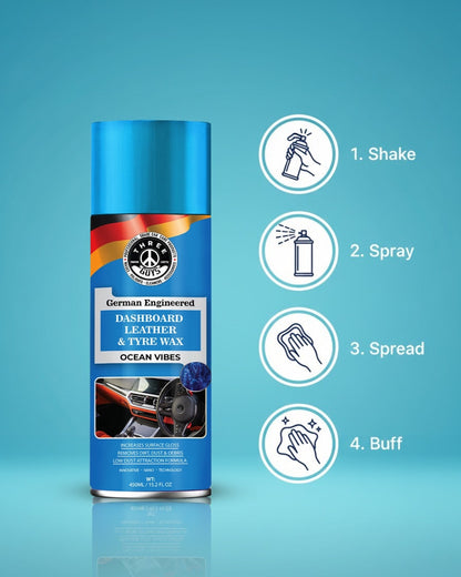 THREE GUYS Dashboard Leather & Tyre Wax (450ml) – Ocean Vibes Fragrance | UV Protection & Dust Repellent | German Engineered