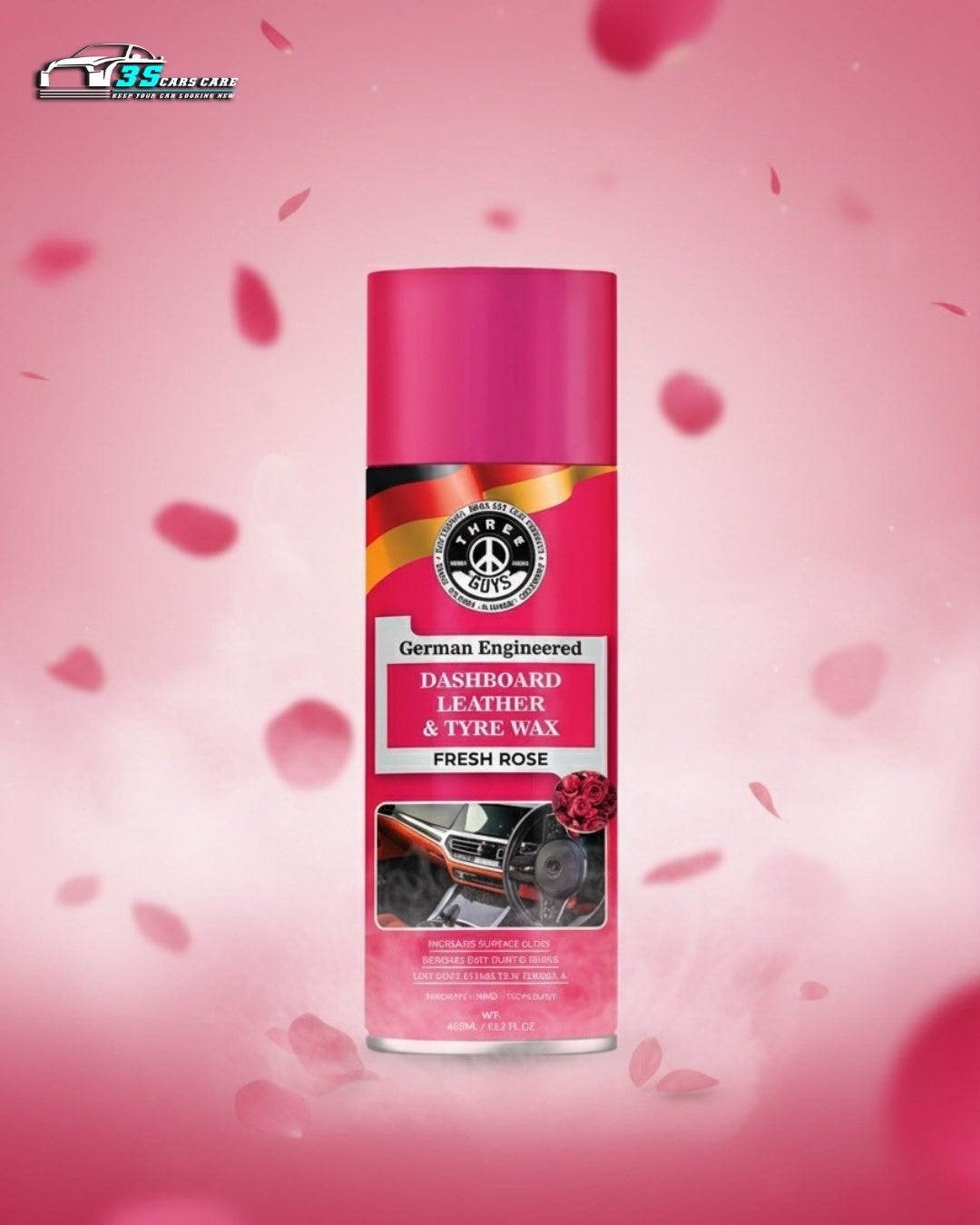 THREE GUYS Dashboard Leather & Tyre Wax (450ml) – Fresh Rose Fragrance | UV Protection & Dust Repellent | German Engineered