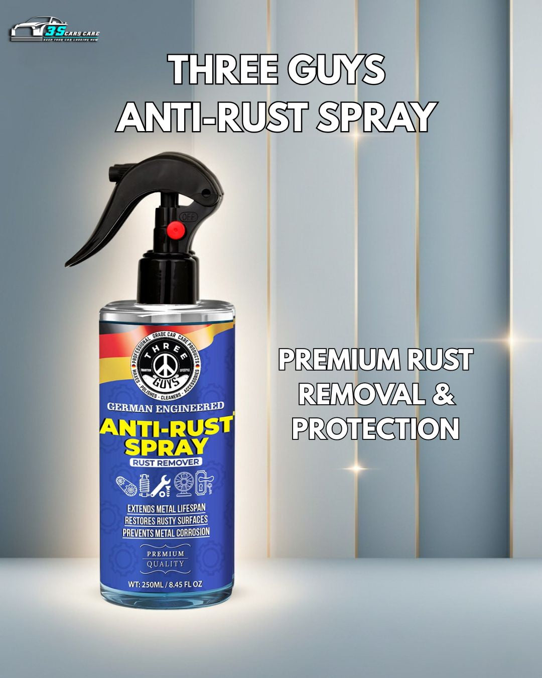 Anti-Rust Spray | Rust Remover & Corrosion Protector (Premium Quality) | THREE GUYS | German Engineered (250ml)