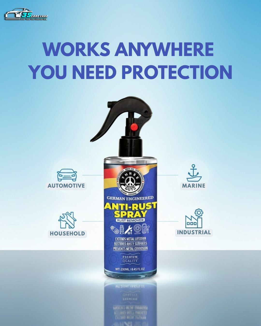 Anti-Rust Spray | Rust Remover & Corrosion Protector (Premium Quality) | THREE GUYS | German Engineered (250ml)