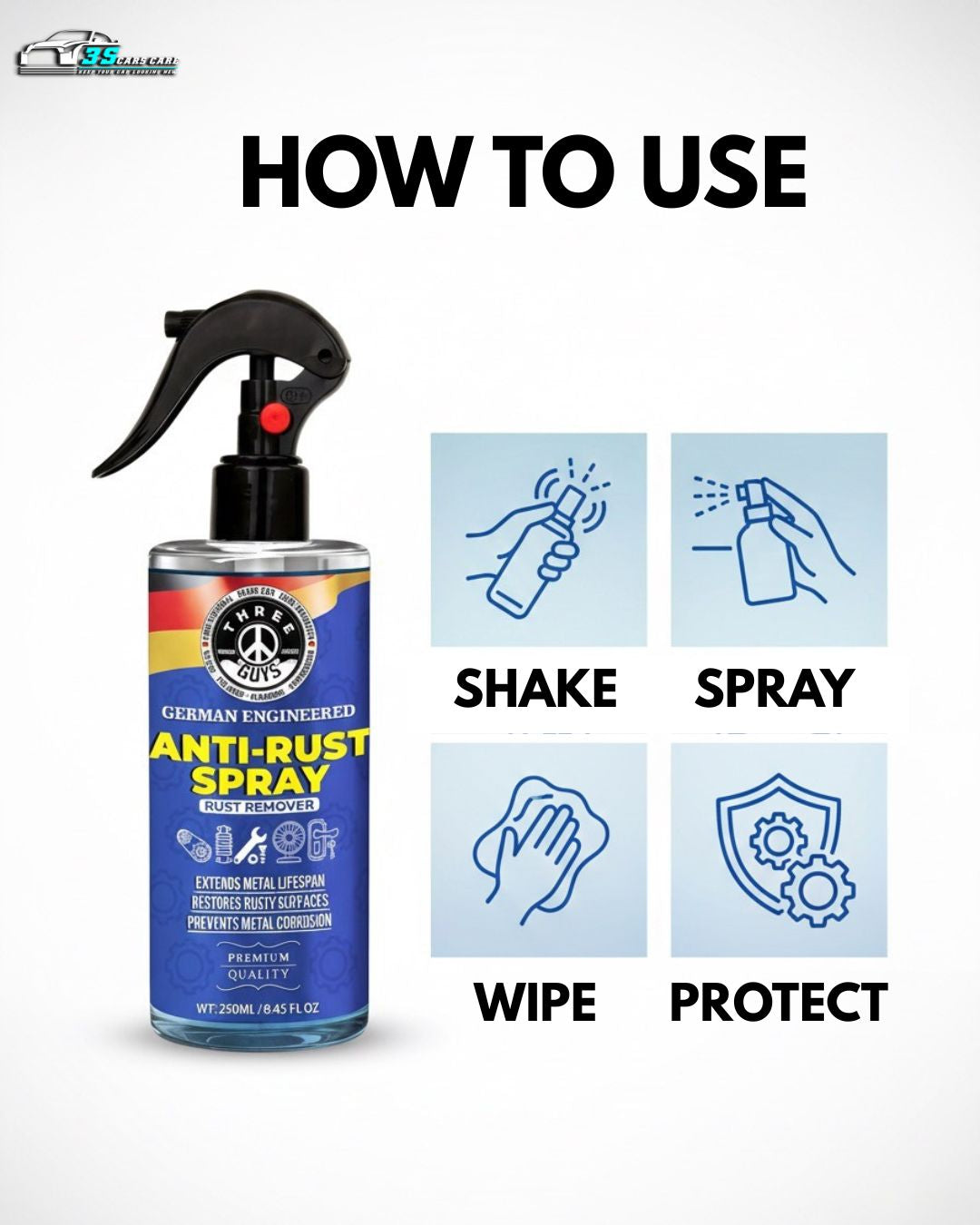 Anti-Rust Spray | Rust Remover & Corrosion Protector (Premium Quality) | THREE GUYS | German Engineered (250ml)
