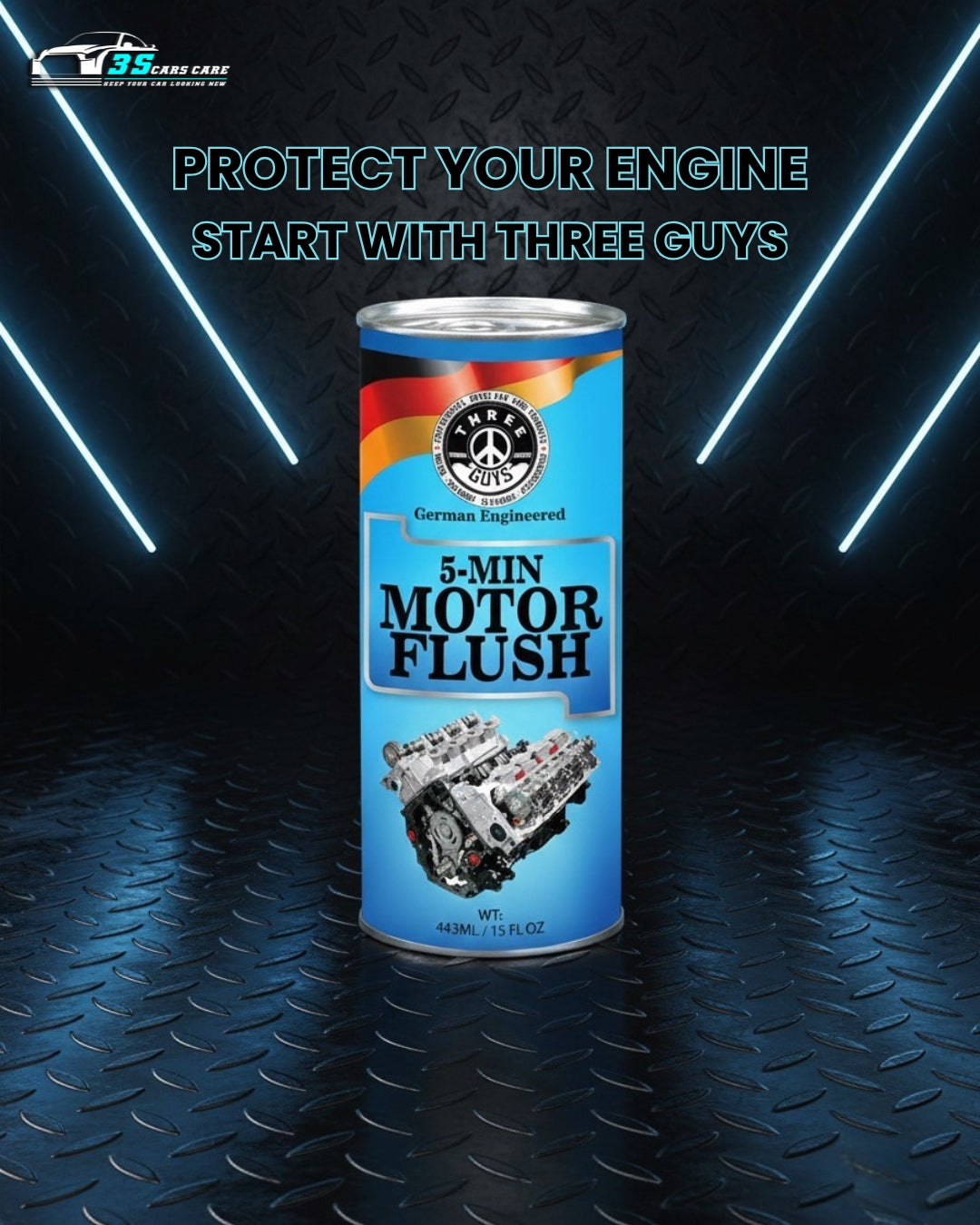 5-Min Motor Flush 443ML – Engine Flush Cleaner for Oil Change & Sludge Removal | THREE GUYS - German Engineered