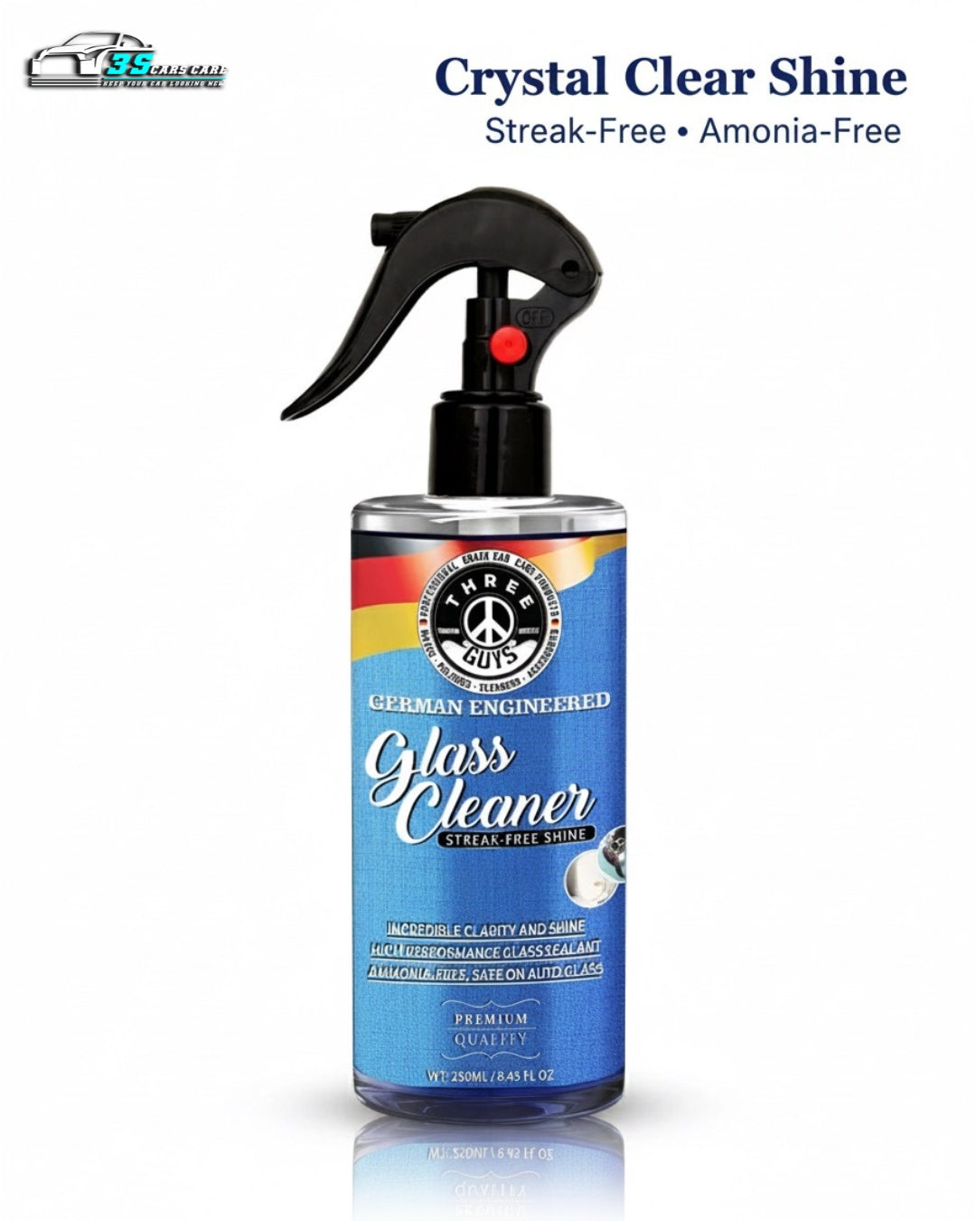 Glass Cleaner Spray – Streak-Free Shine for Car & Home – 250ml | THREE GUYS - German Engineered