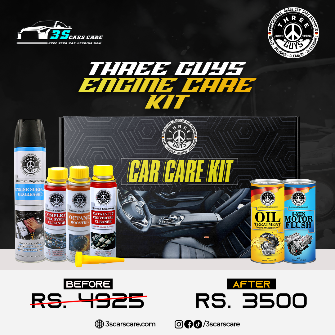 THREE GUYS Engine Care Kit – Complete Engine Performance & Maintenance Solution | Engine Surface Degreaser, Fuel System Cleaner, Octane Booster, Catalytic Converter Cleaner, Oil Treatment & Motor Flush