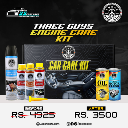 THREE GUYS Engine Care Kit – Complete Engine Performance & Maintenance Solution | Engine Surface Degreaser, Fuel System Cleaner, Octane Booster, Catalytic Converter Cleaner, Oil Treatment & Motor Flush