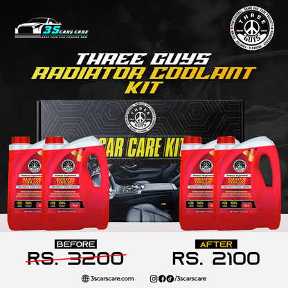 THREE GUYS Radiator Coolant Kit – Ultra Premium Grade (Pack of 4 | 1000ml Each) | Available in Red, Green, and Blue Variants