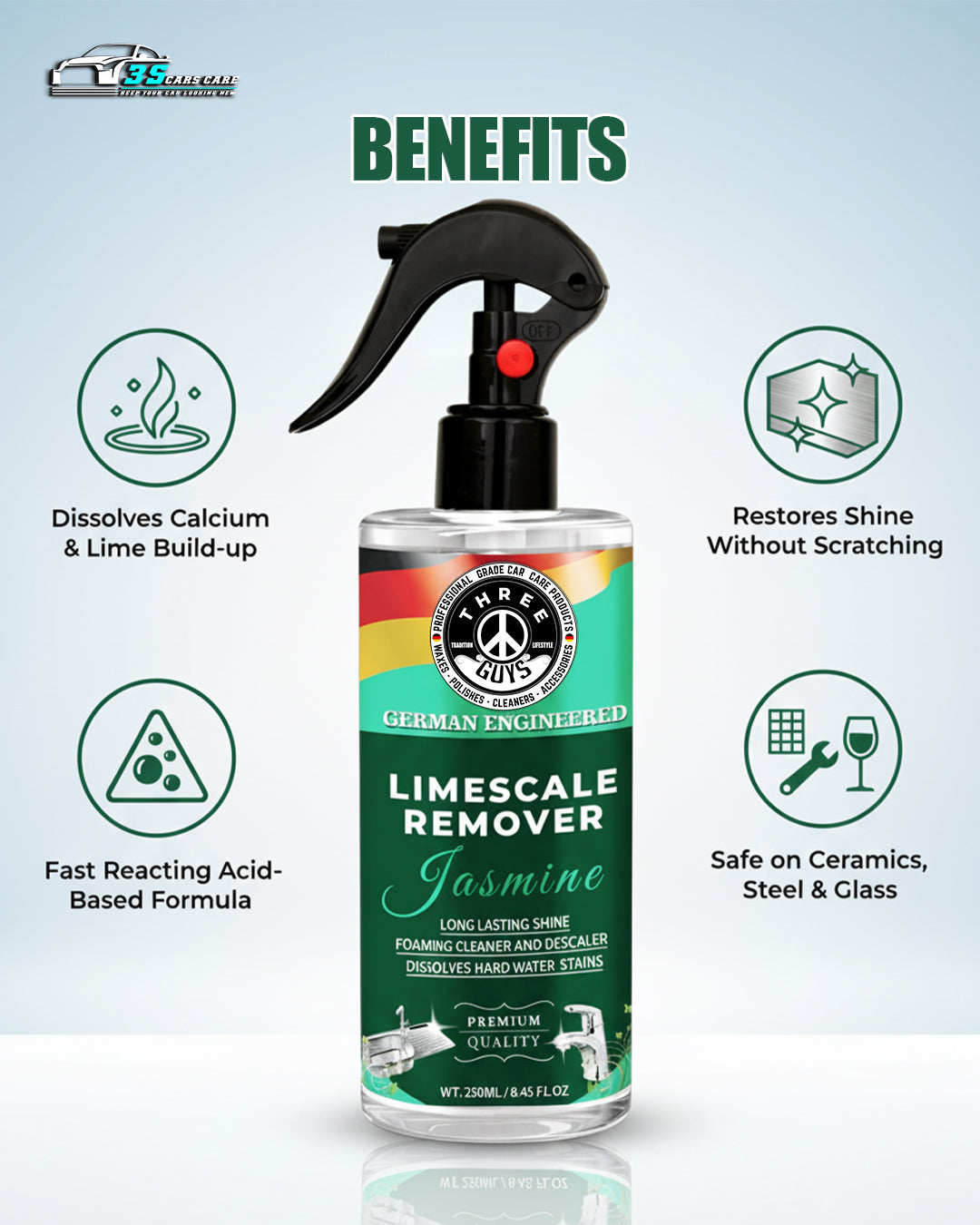Limescale Remover – Foaming Cleaner & Hard Water Descaler | THREE GUYS - German Engineered