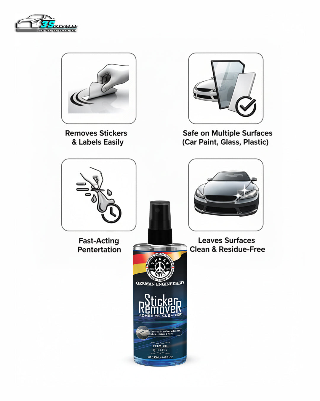 Sticker Remover | Premium Adhesive Cleaner | THREE GUYS | German Engineered (250ml)