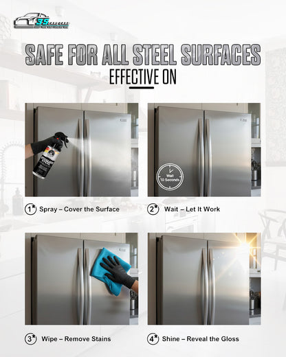 Stainless Steel Cleaner & Polish – Fingerprint Remover & Protective Shine Spray | THREE GUYS - German Engineered