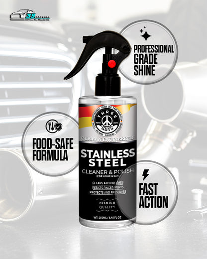 Stainless Steel Cleaner & Polish – Fingerprint Remover & Protective Shine Spray | THREE GUYS - German Engineered