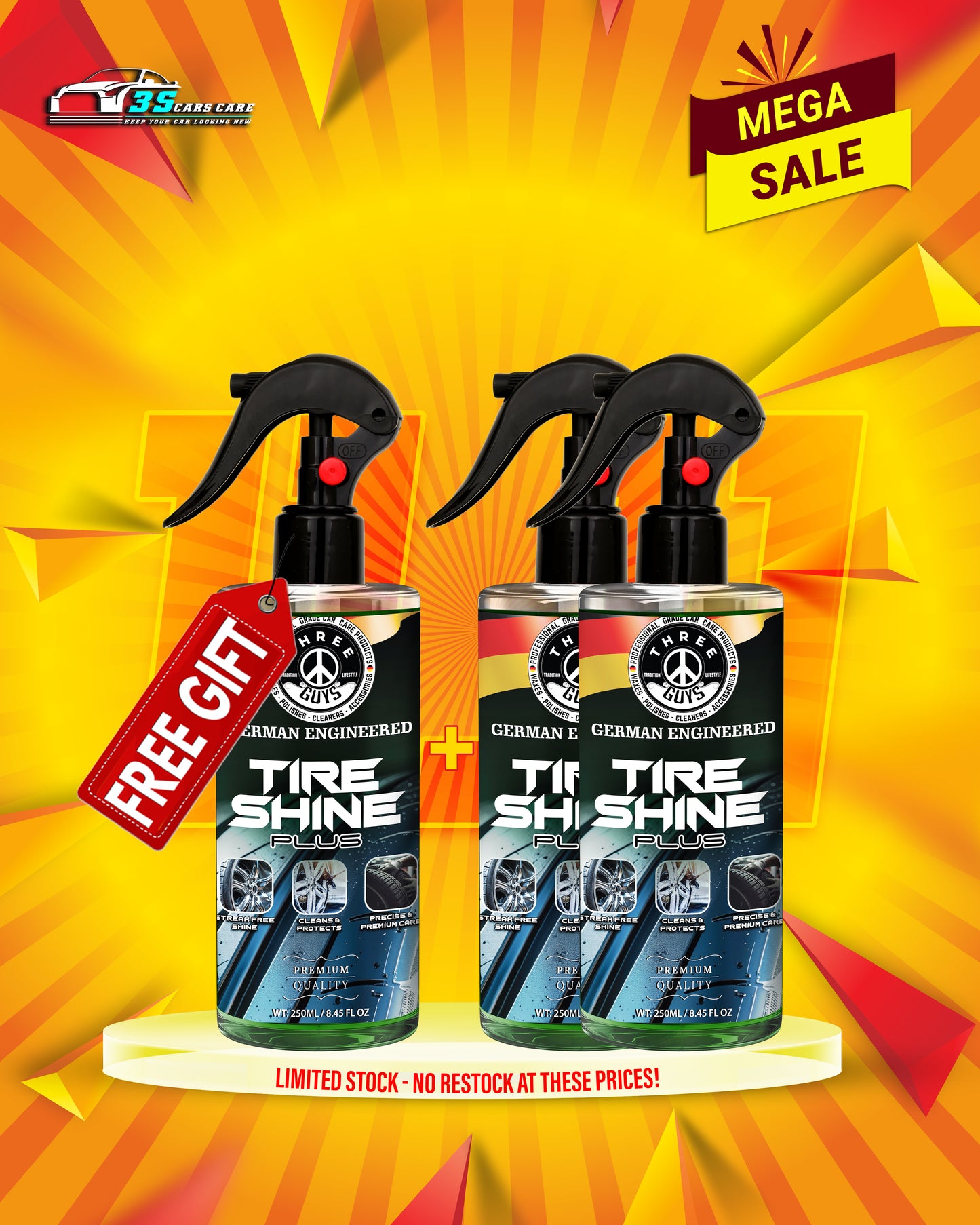 Tire Shine Plus – Streak-Free Shine – 250ml | THREE GUYS - German Engineered